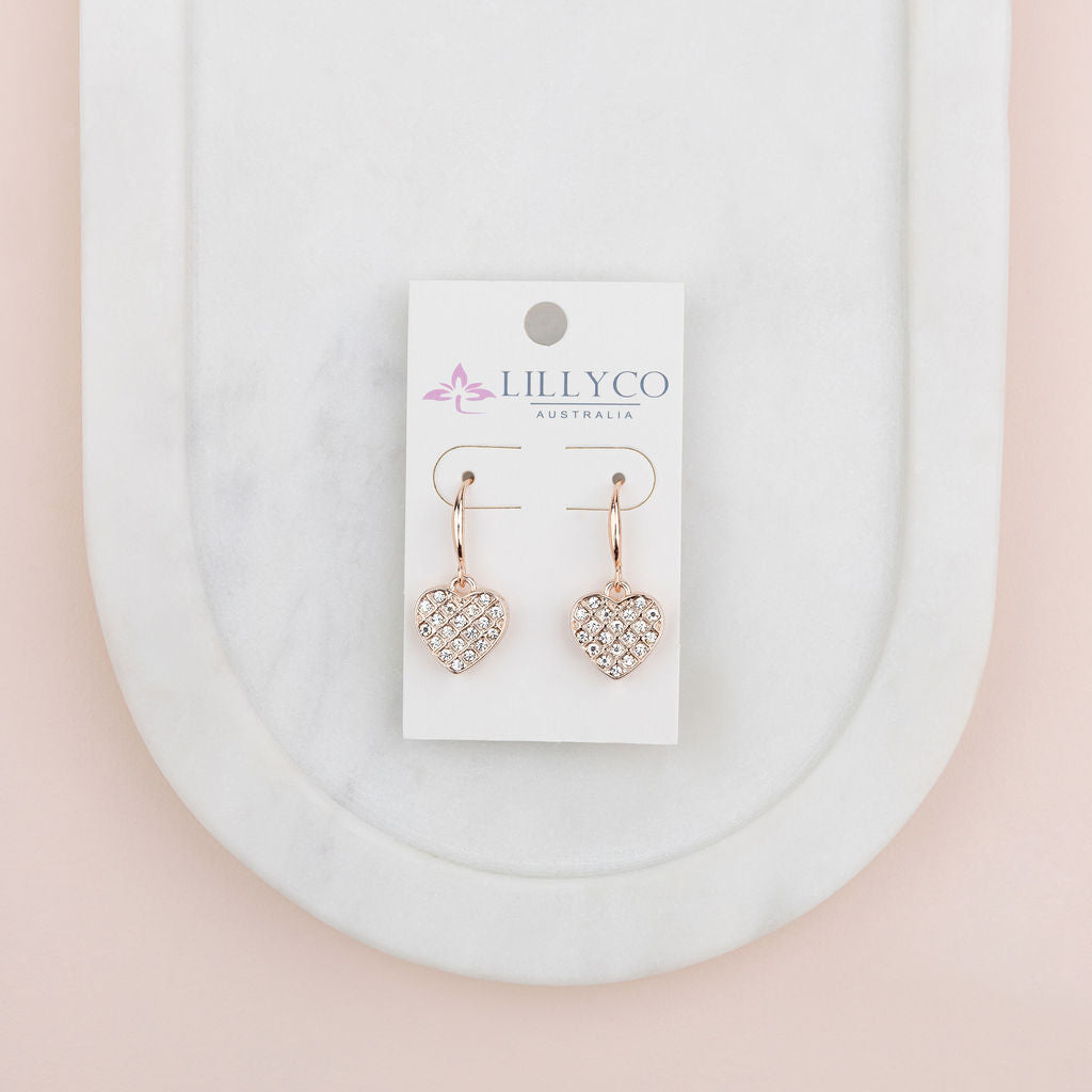 Rose Gold Crystal Bling Love Heart Earring