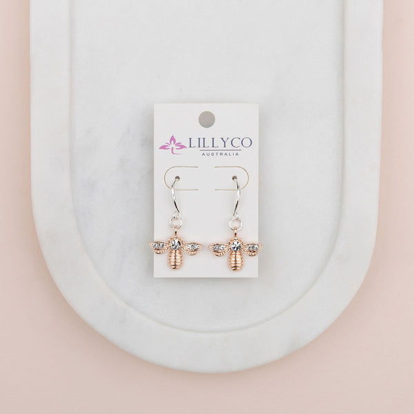 Rose Gold & Silver Bee Earring