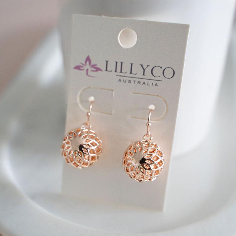 Rose Gold Flower Harmony Ball Earring