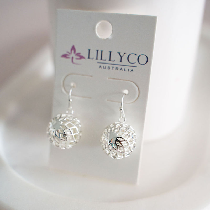 Silver Flower Harmony Ball Earring