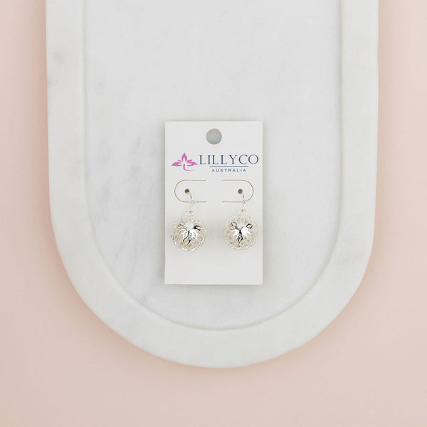 Silver Flower Harmony Ball Earring