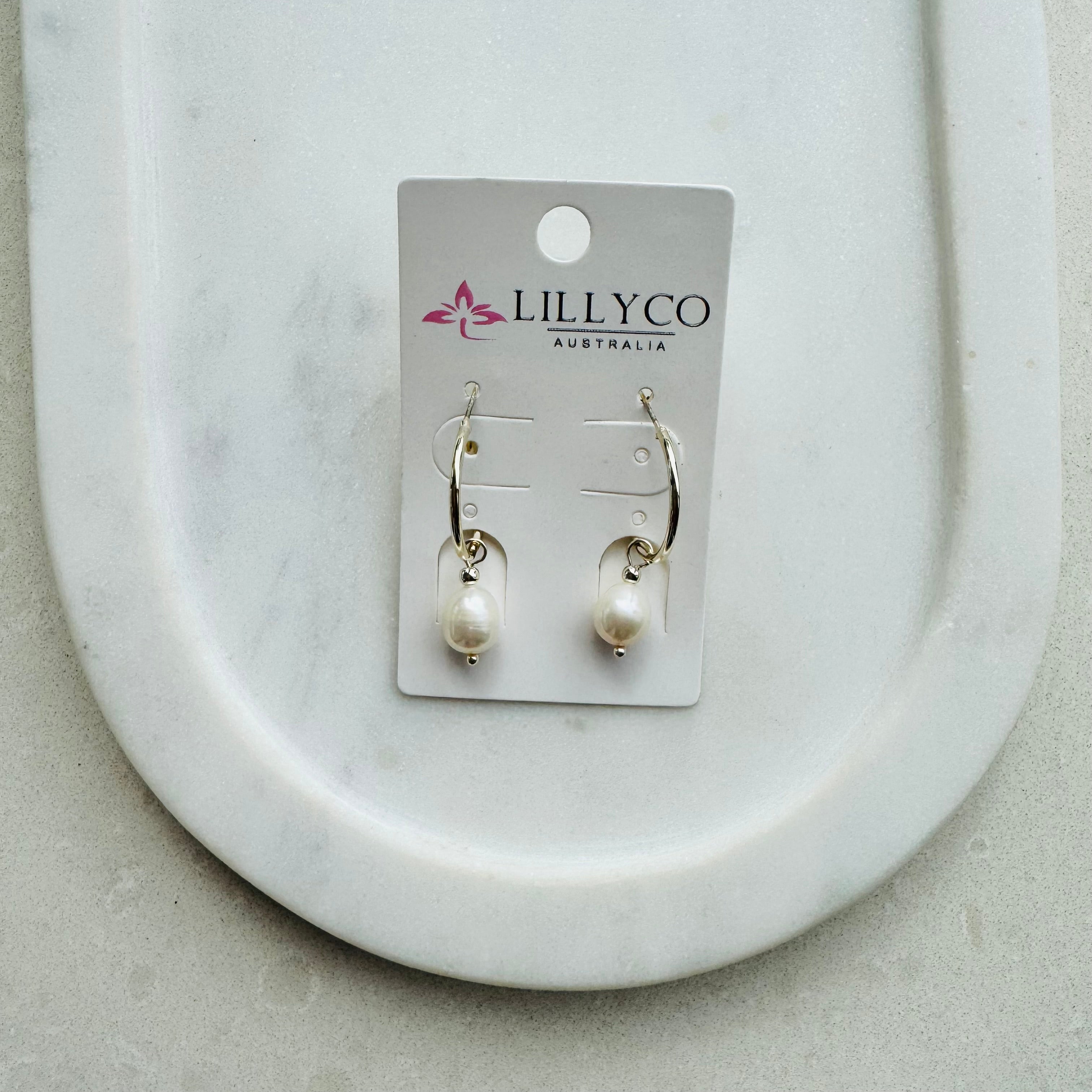 Light Gold Hoop & Pearl Earrings