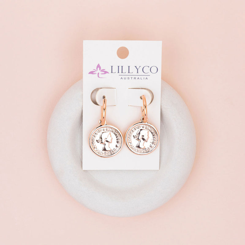 Coin Drop Rose Gold Earrings