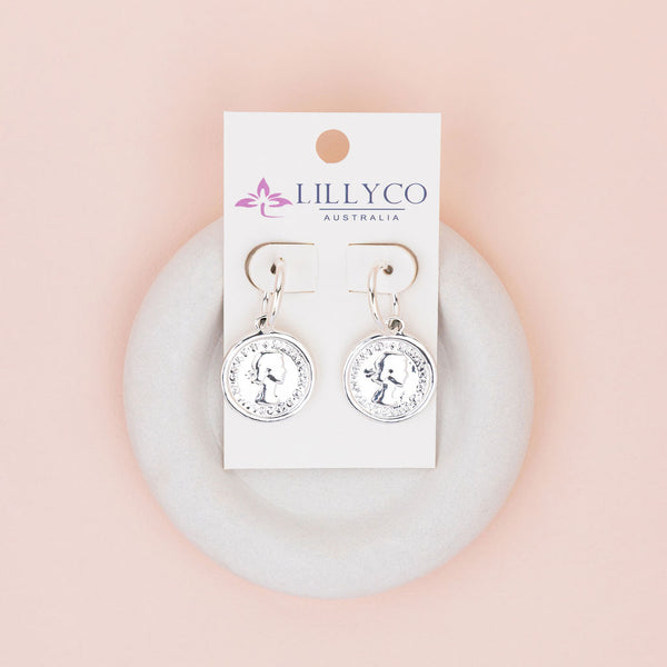 Coin Drop Silver Earrings