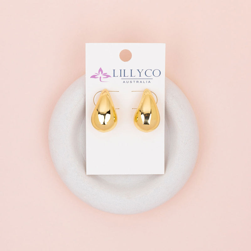 Solid Tear Yellow Gold Drop Earrings