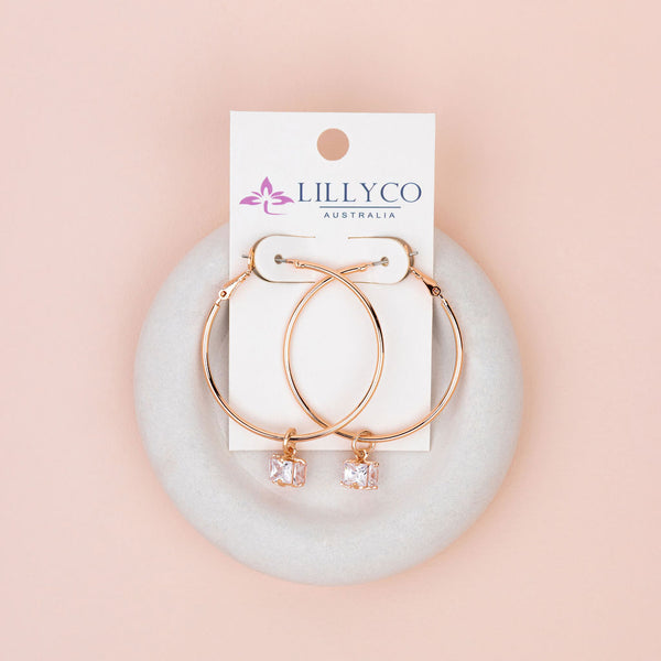 Rose Gold Hoop with Crystal Drop Earrings