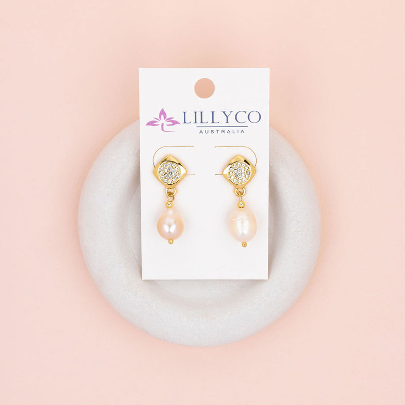 Yellow Gold Crystal & Pearl Earring