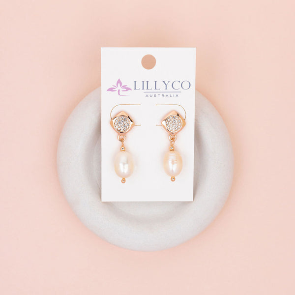 Rose Gold Crystal & Pearl Earring