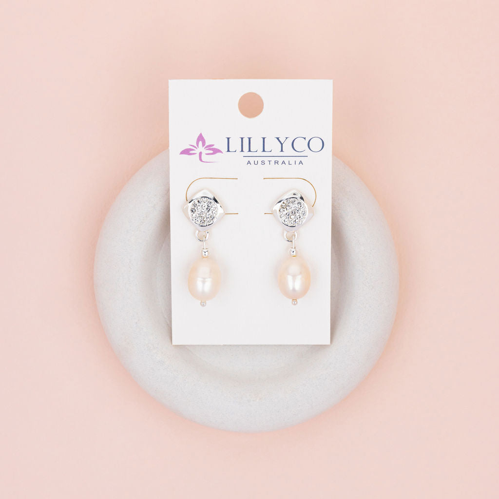 Silver Crystal & Pearl Earring