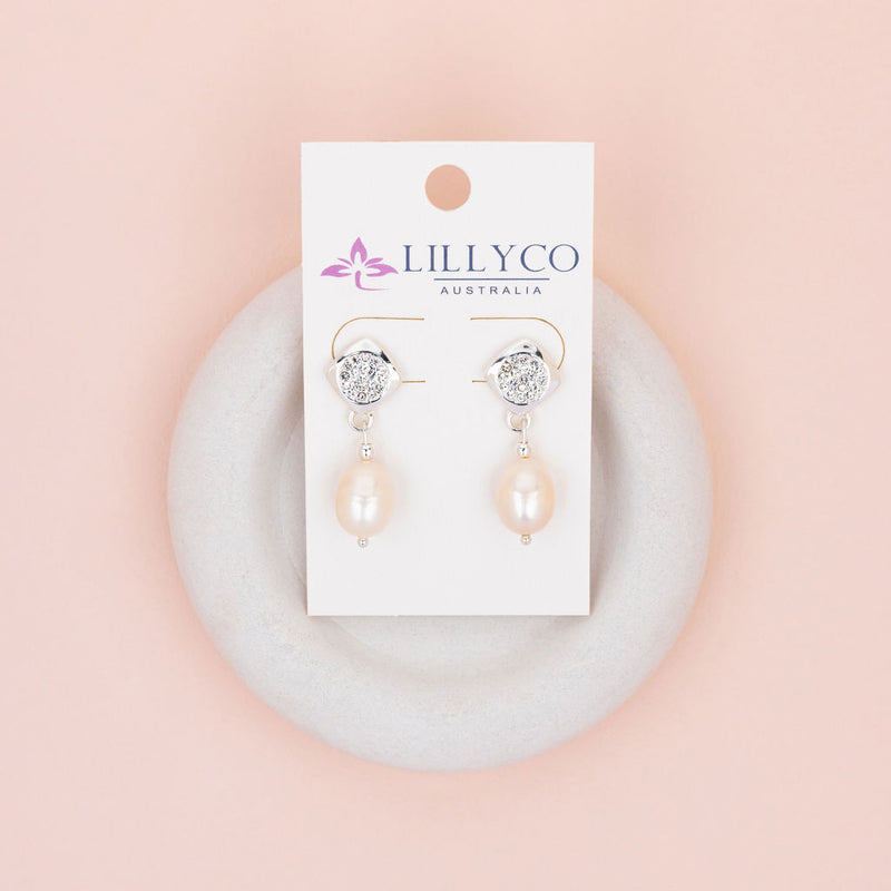 Silver Crystal & Pearl Earring