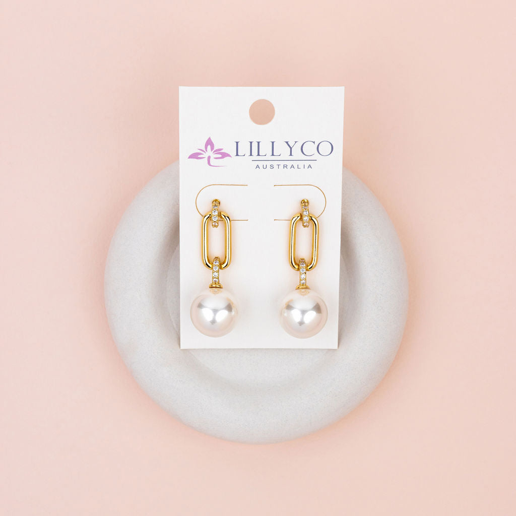 Stunning Yellow Gold with Crystal & Pearl Earrings