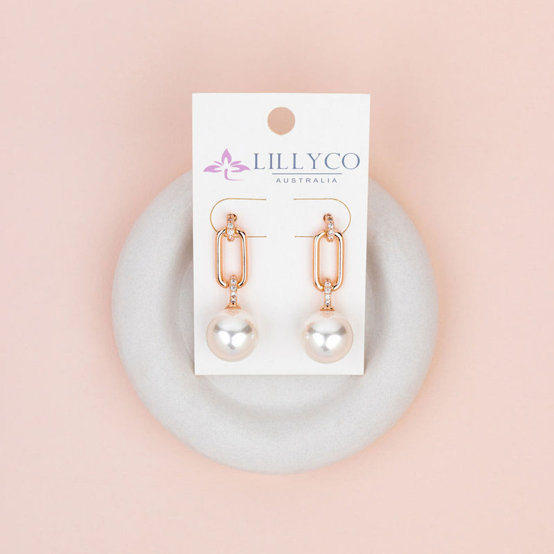 Stunning Rose Gold with Crystal & Pearl Earrings