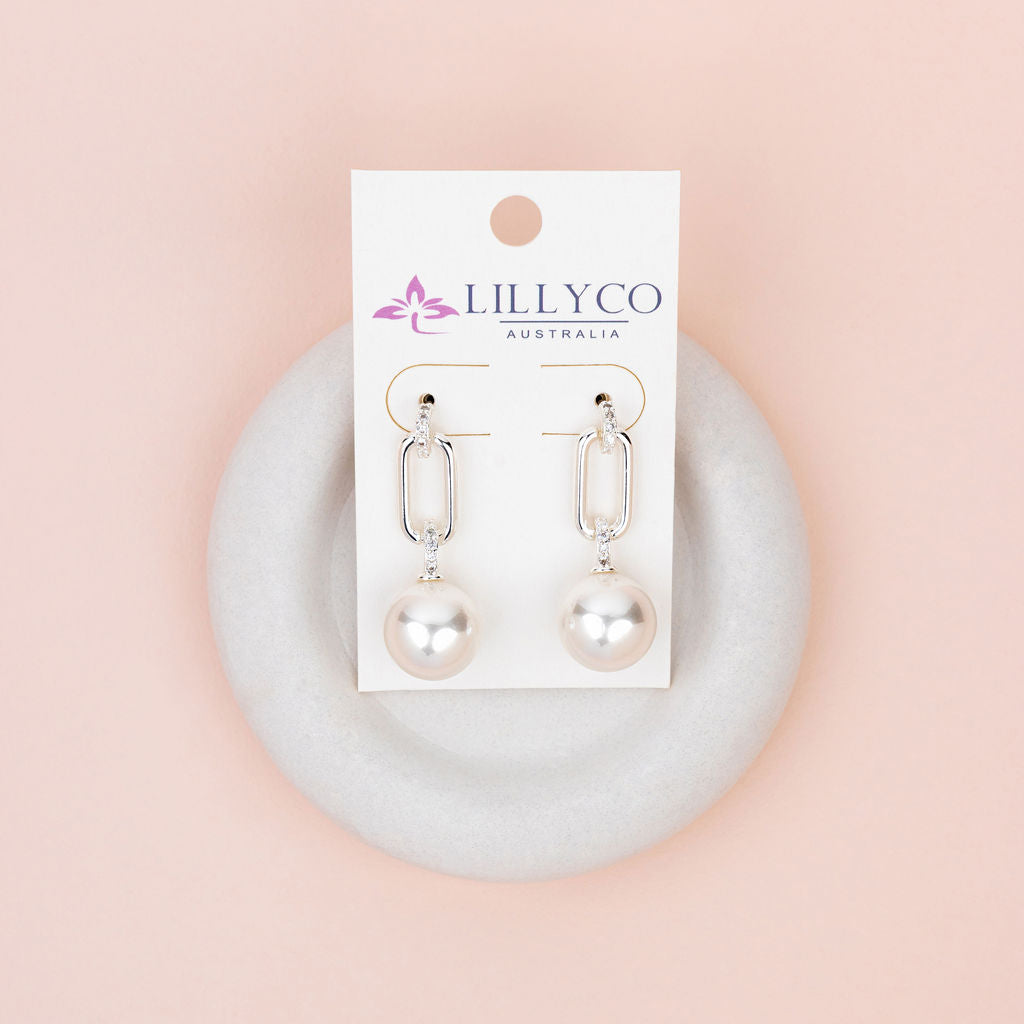 Stunning Silver with Crystal & Pearl Earrings