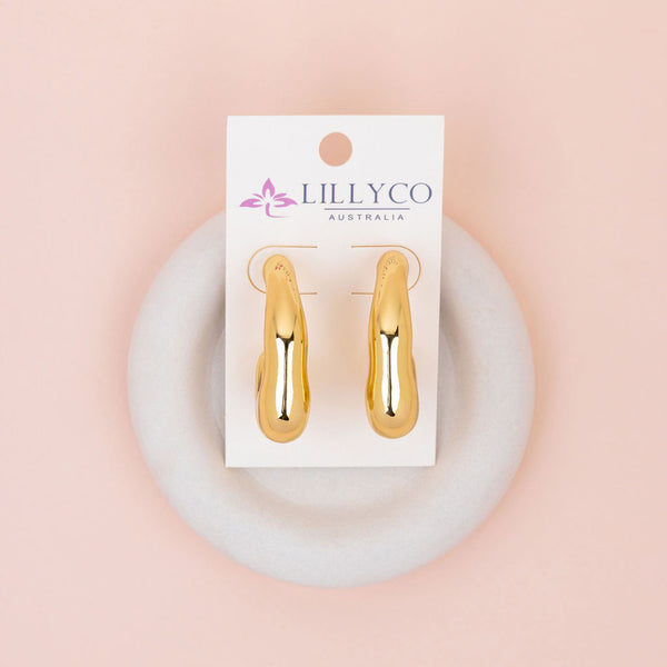 Large Hook Shape Yellow Gold Drop Earrings