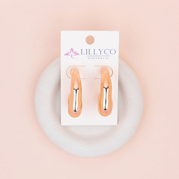 Large Hook Shape Rose Gold Drop Earrings