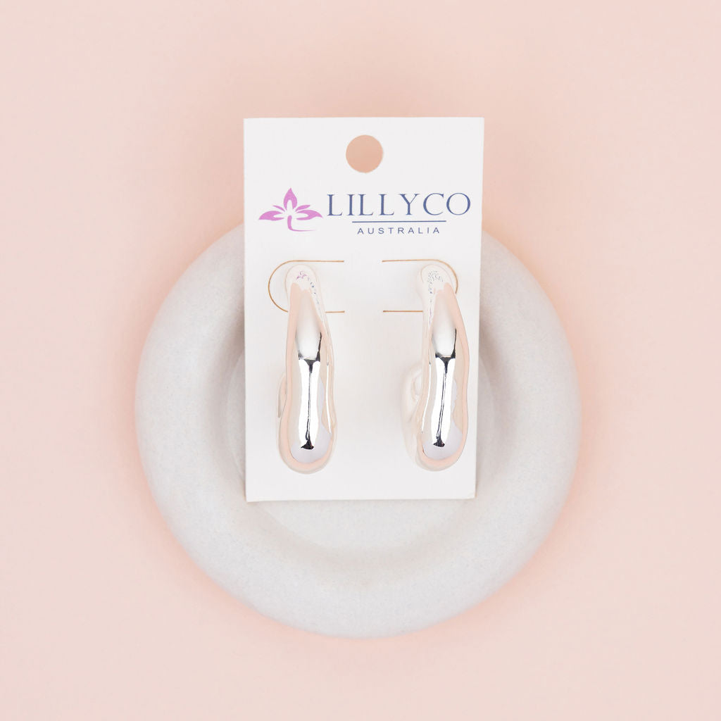 Large Hook Shape Silver Drop Earrings