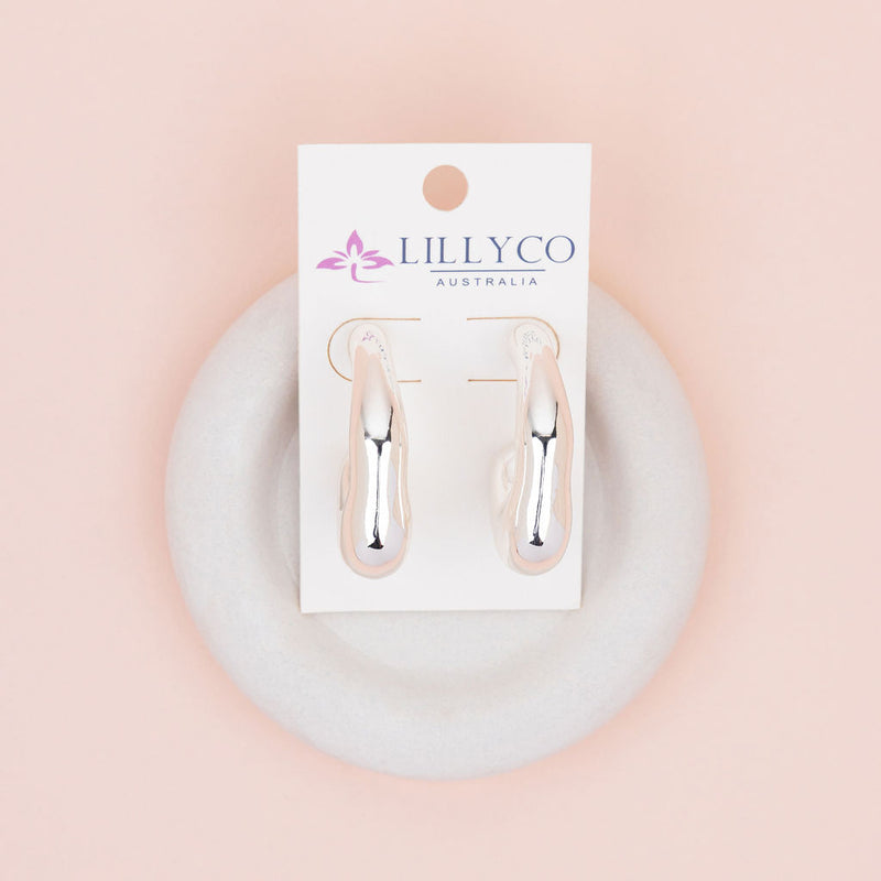 Large Hook Shape Silver Drop Earrings