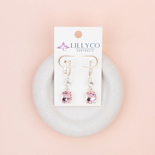 Silver Gold Plating with Clear & Pink Crystal Earrings