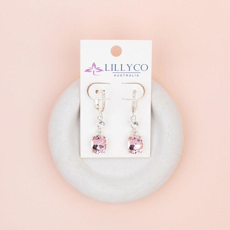 Silver Gold Plating with Clear & Pink Crystal Earrings