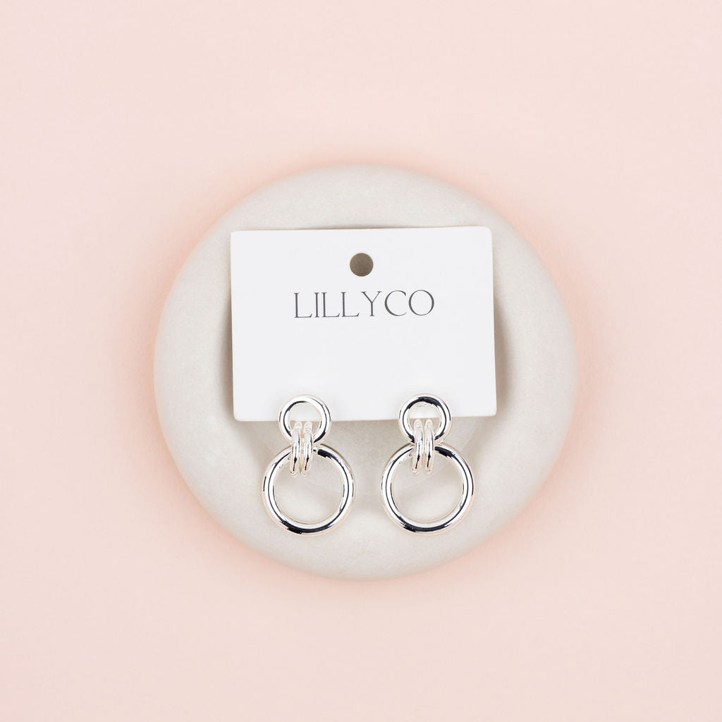 Silver Double Ring Earrings