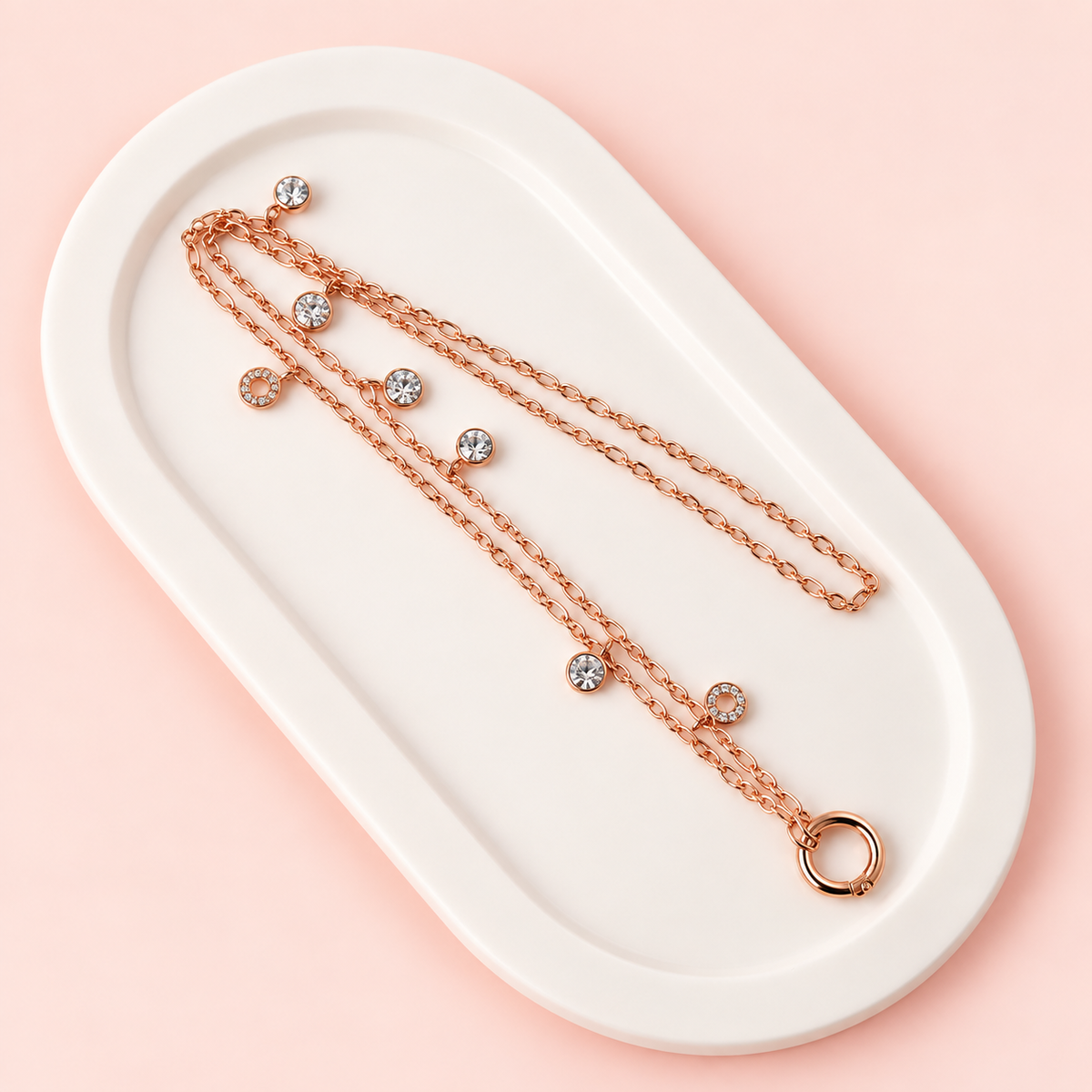 Rose Gold Open Clip & Bling Long Necklace