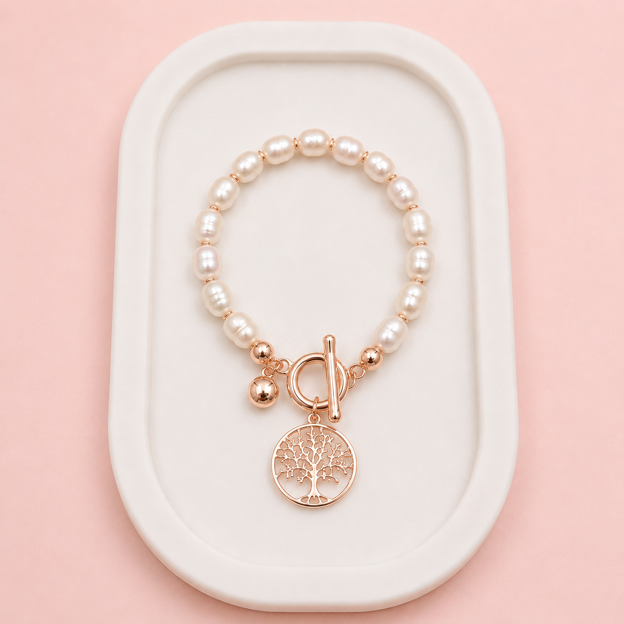 Rose Gold Tree Fresh Water Pearl Bracelet