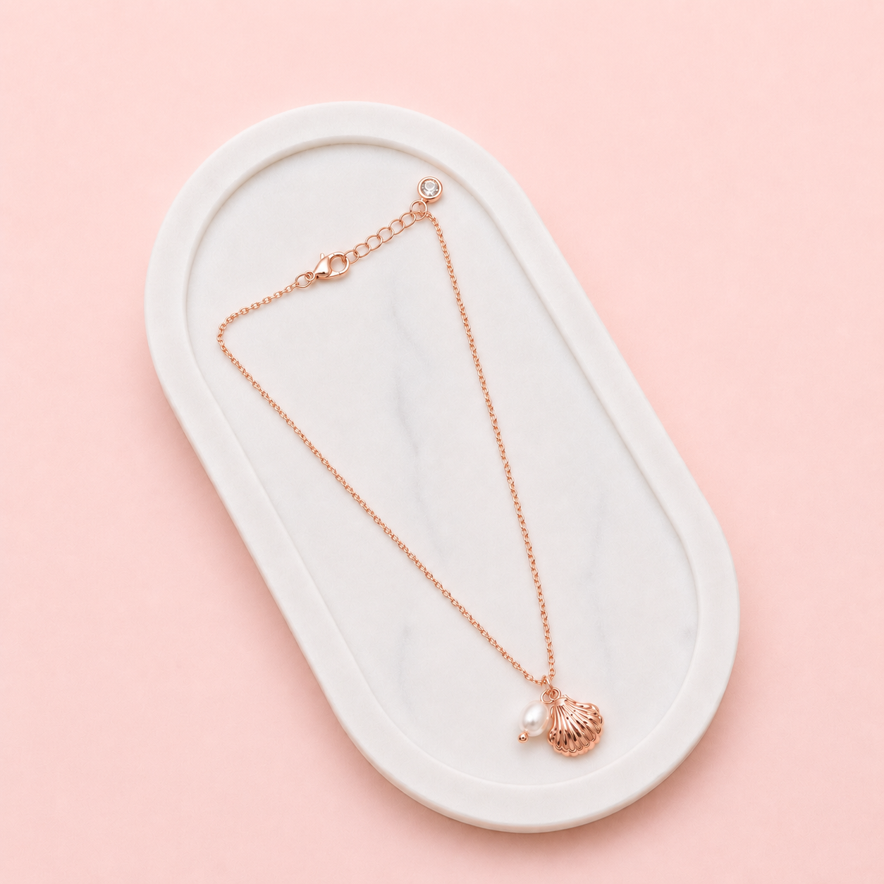 SHORT | Rose Gold Shell & Pearl Necklace