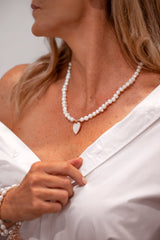 SHORT | NEW | Silver & Pearl Heart on Fresh Water Pearl Necklace