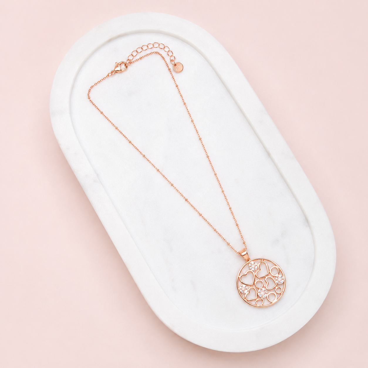 Short | Rose Gold Circle of Hearts Pendant Necklace