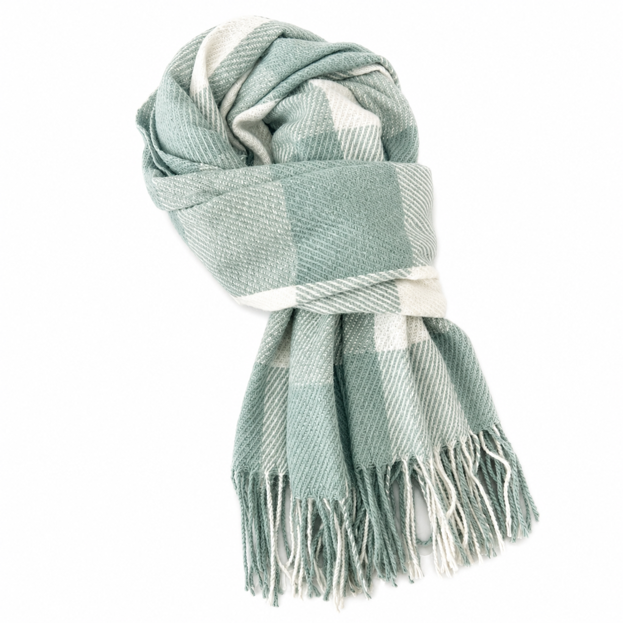Ladies Winter | Green & White & Large Check Scarf