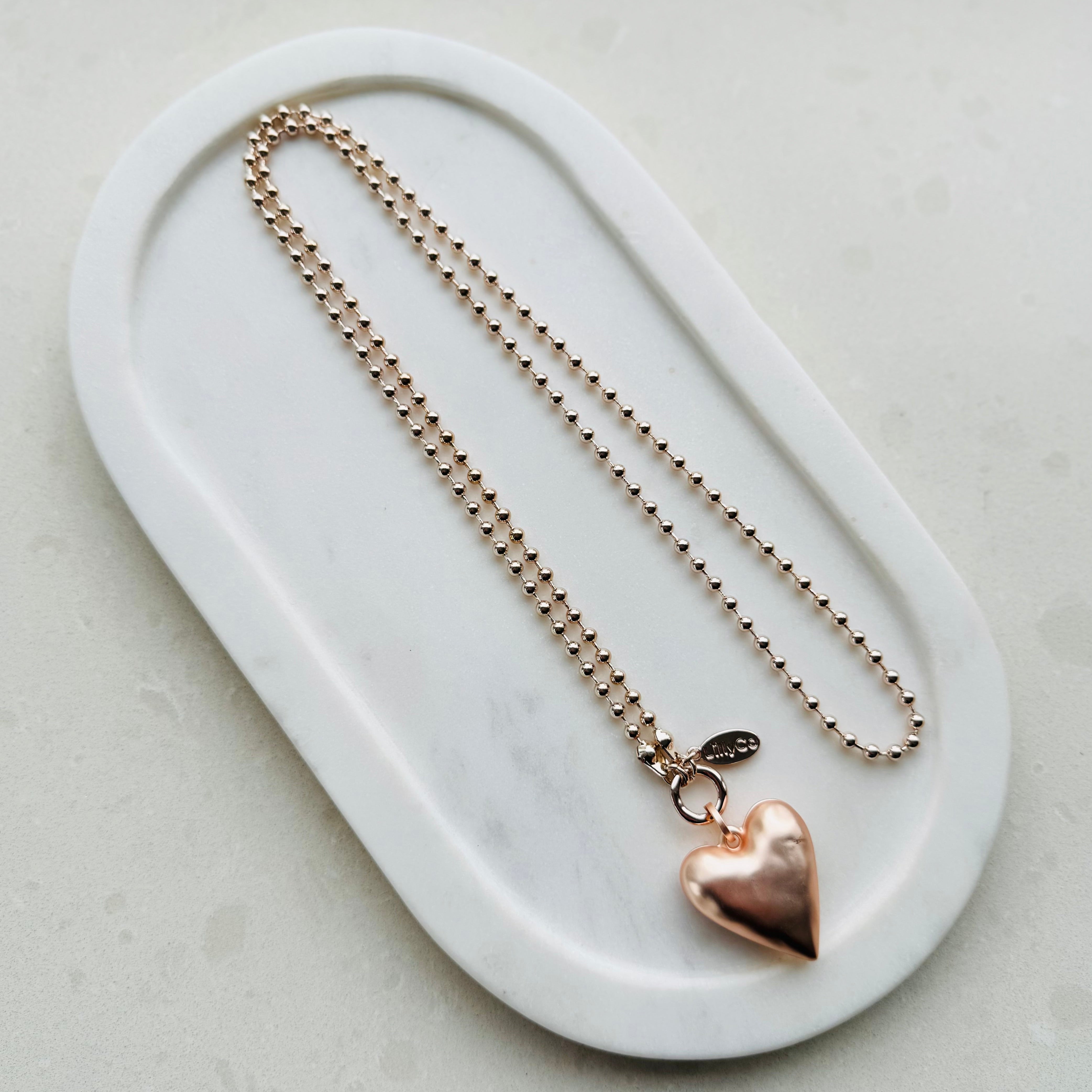 Matt Rose Gold Solid Heart Long Necklace