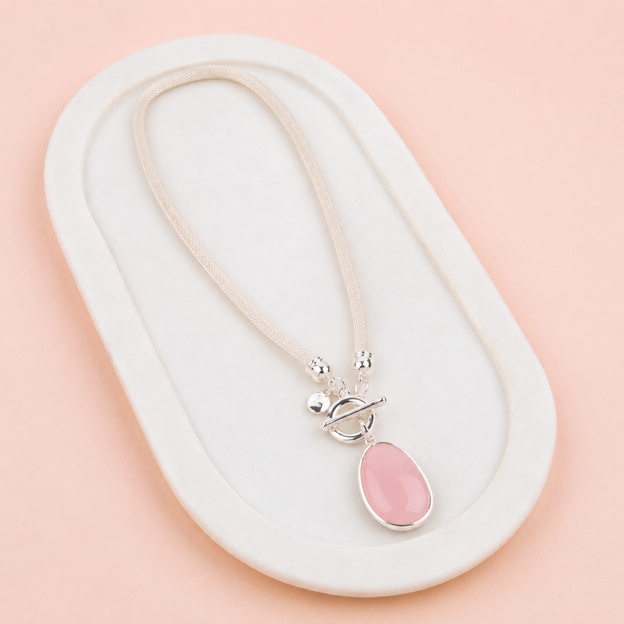 SHORT | Silver Mess Chain with Pink Quartz Necklace