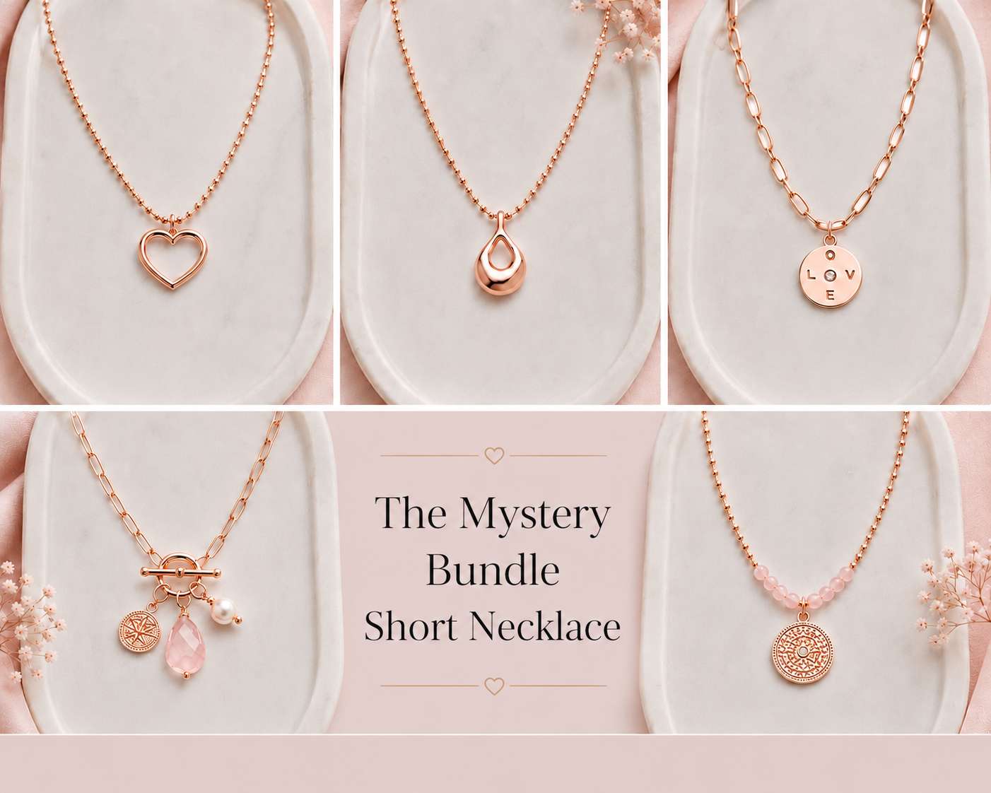 Mystery Pack | x5 SHORT NECKLACES | ROSE GOLD