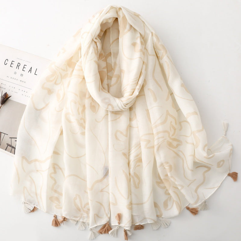 Ladies | White & Beige Pattern Print Scarf