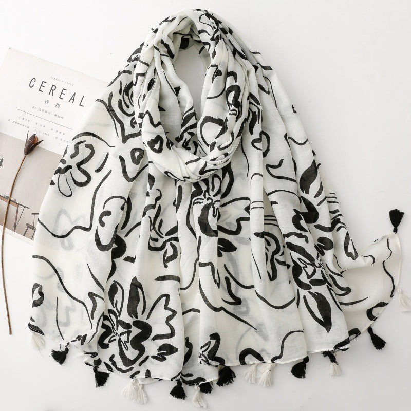 Ladies | White & Black Pattern Print Scarf