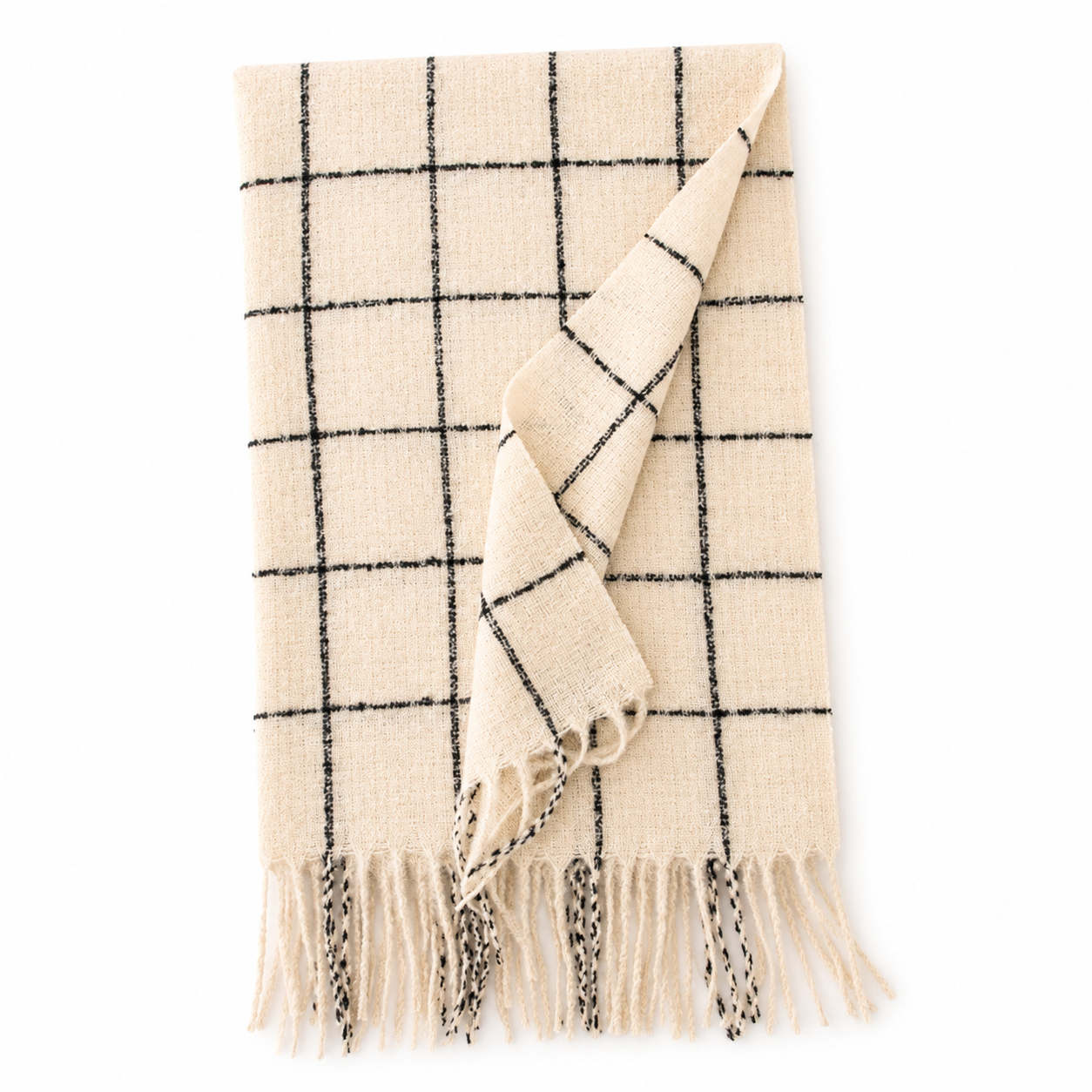 Ladies Winter | Cream & White & Check Scarf