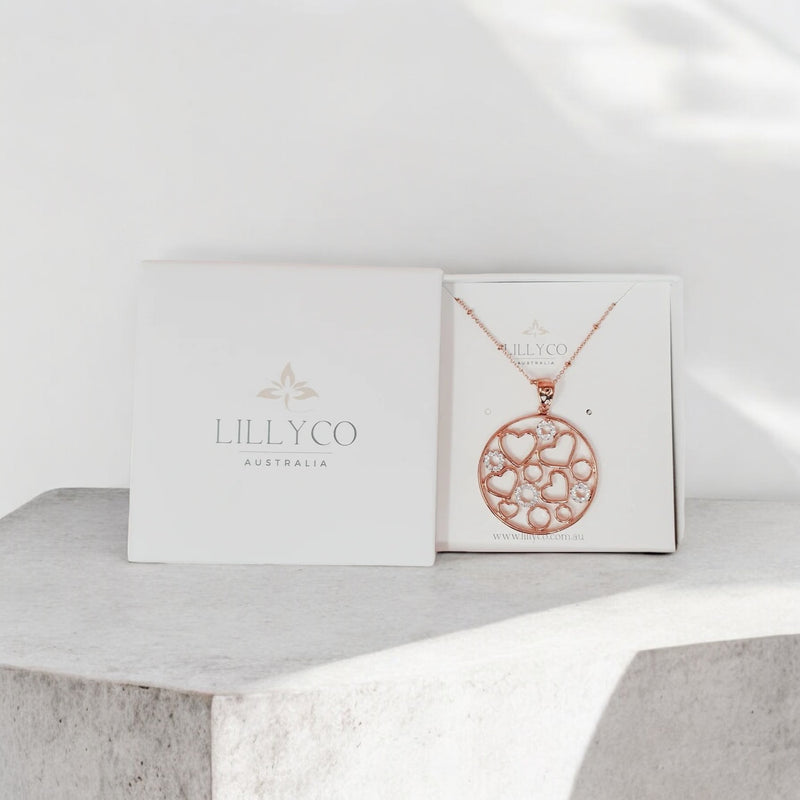 Fine | Boxed Rose Gold Circle of Hearts Pendant Necklace