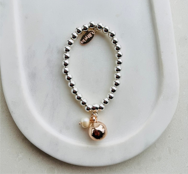 Rose Gold & Silver with Metal Ball & Pearl Bracelet