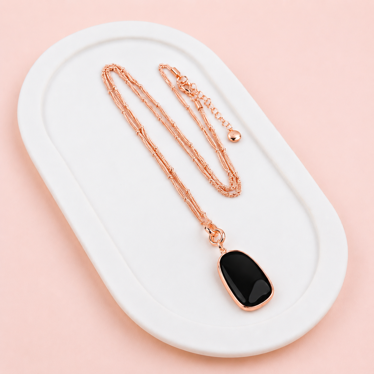 Rose Gold - Black Pendant Long Necklace