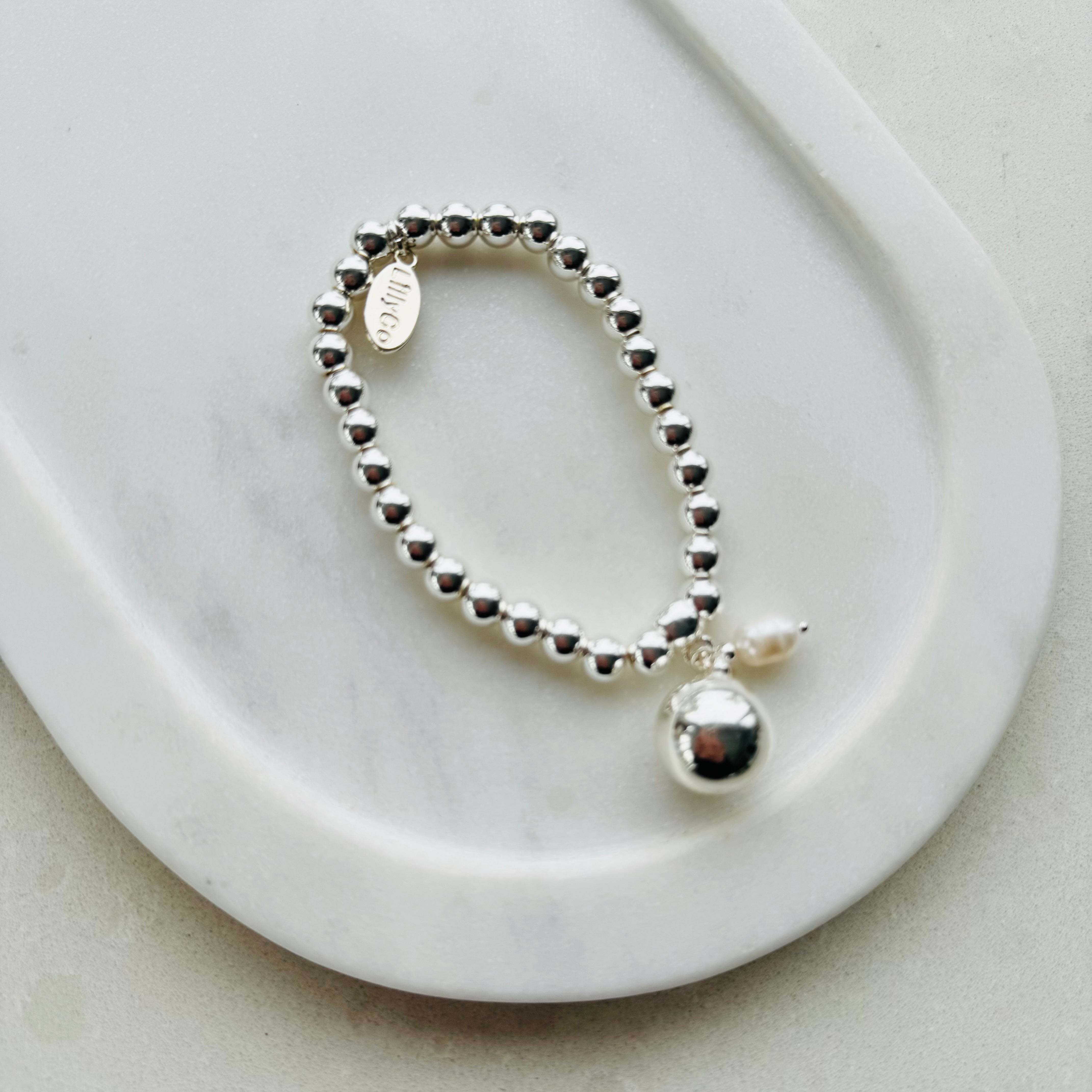 Silver with Metal Ball & Pearl Bracelet