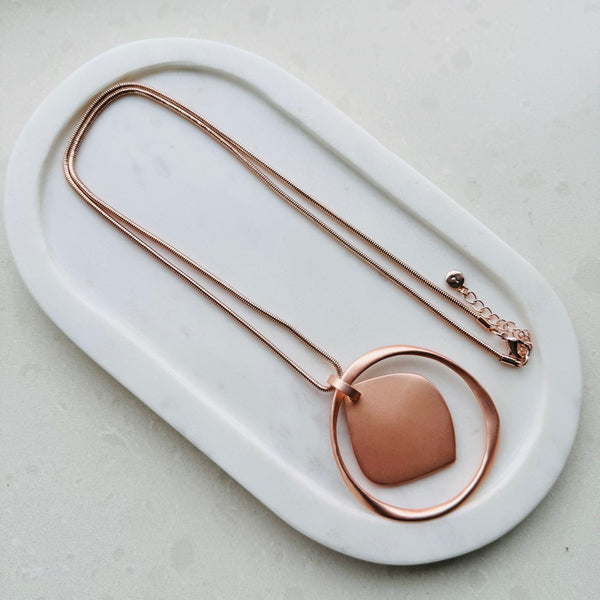 Rose Gold Snake Chain with Large Pendant Long Necklace