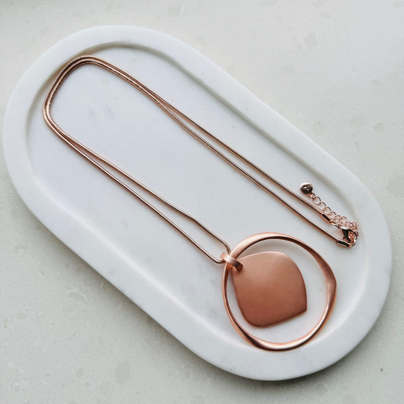 Rose Gold Snake Chain with Large Pendant Long Necklace