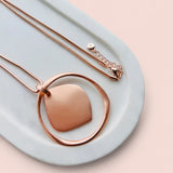 Rose Gold Snake Chain with Large Pendant Long Necklace