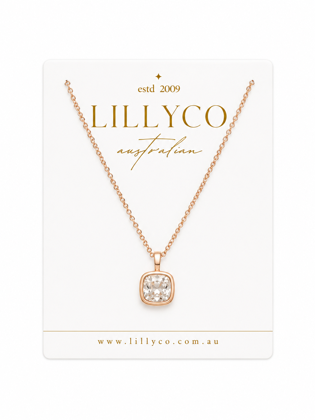 Fine | Short Rose Gold Square Crystal Necklace