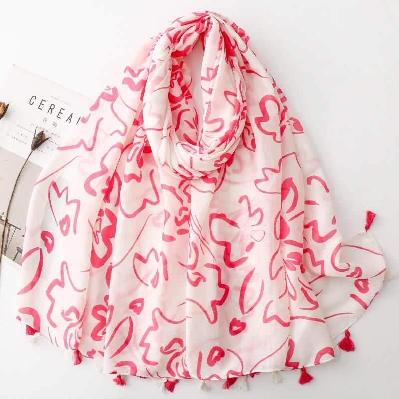 Ladies | White & Pink Pattern Print Scarf