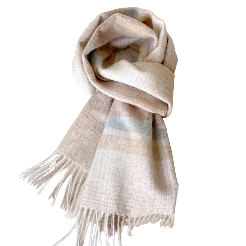 Ladies Winter Wool | Soft White & Pink Check Scarf
