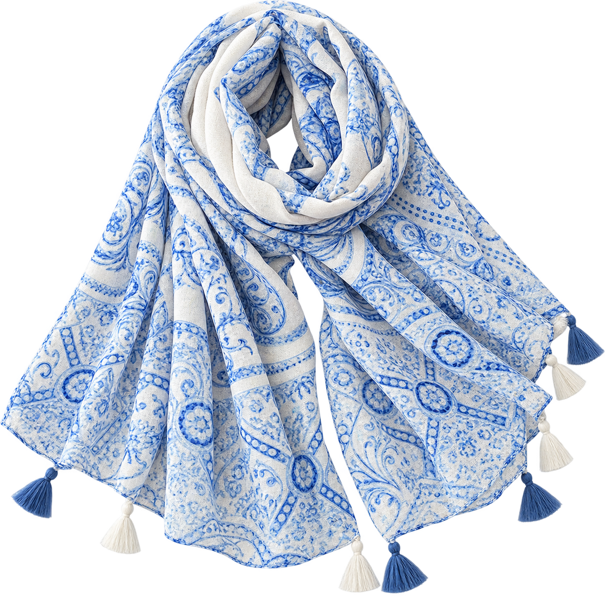 Ladies | Blue & White & Porcelain Print Scarf