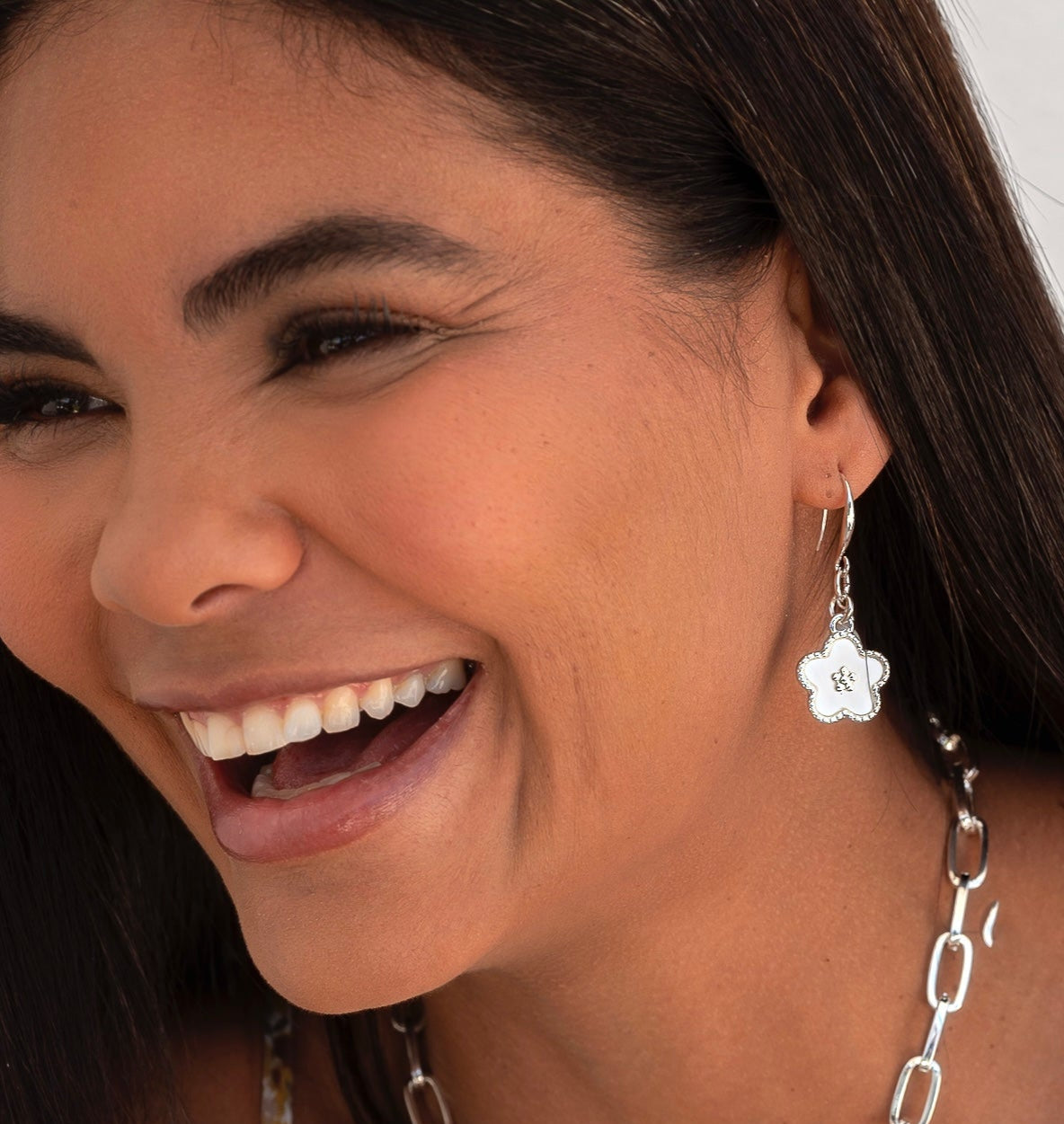 Silver Flower Charm Earring