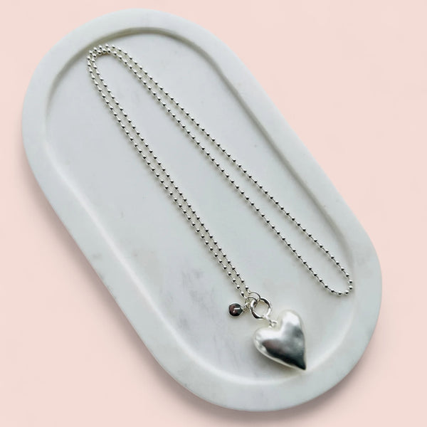 Matt Long Silver Solid Heart Long Necklace