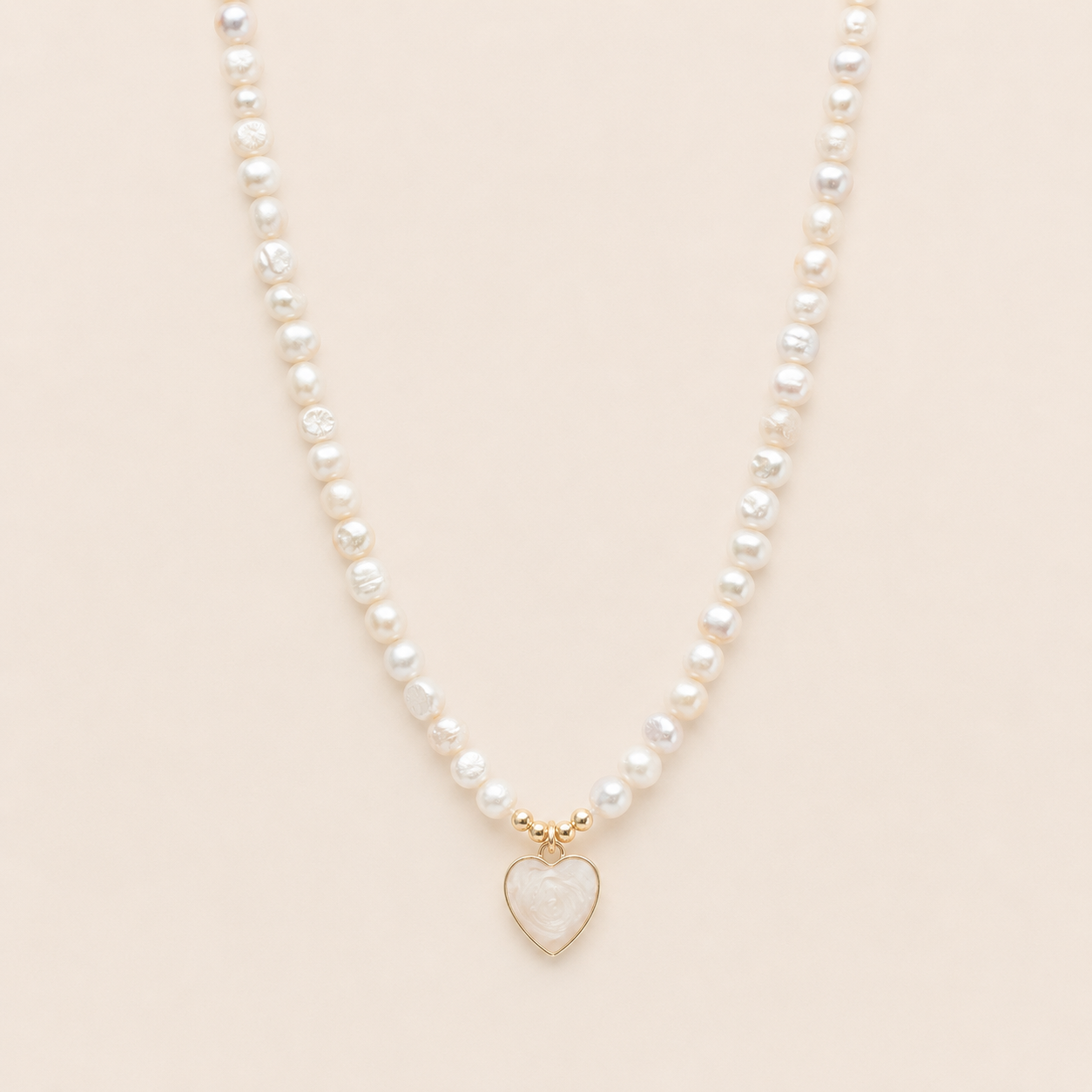 SHORT | Rose Gold & Pearl Heart on Fresh Water Pearl Necklace